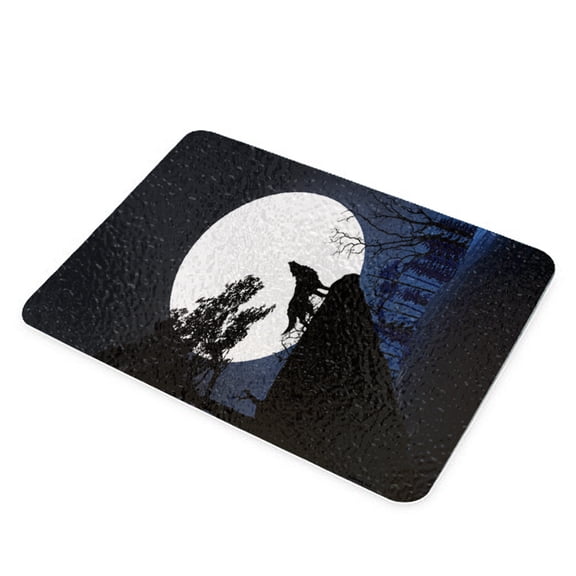 KuzmarK Glass Cheese Cutting Board 11"x7.75" - Wolf Full Moon Mountain