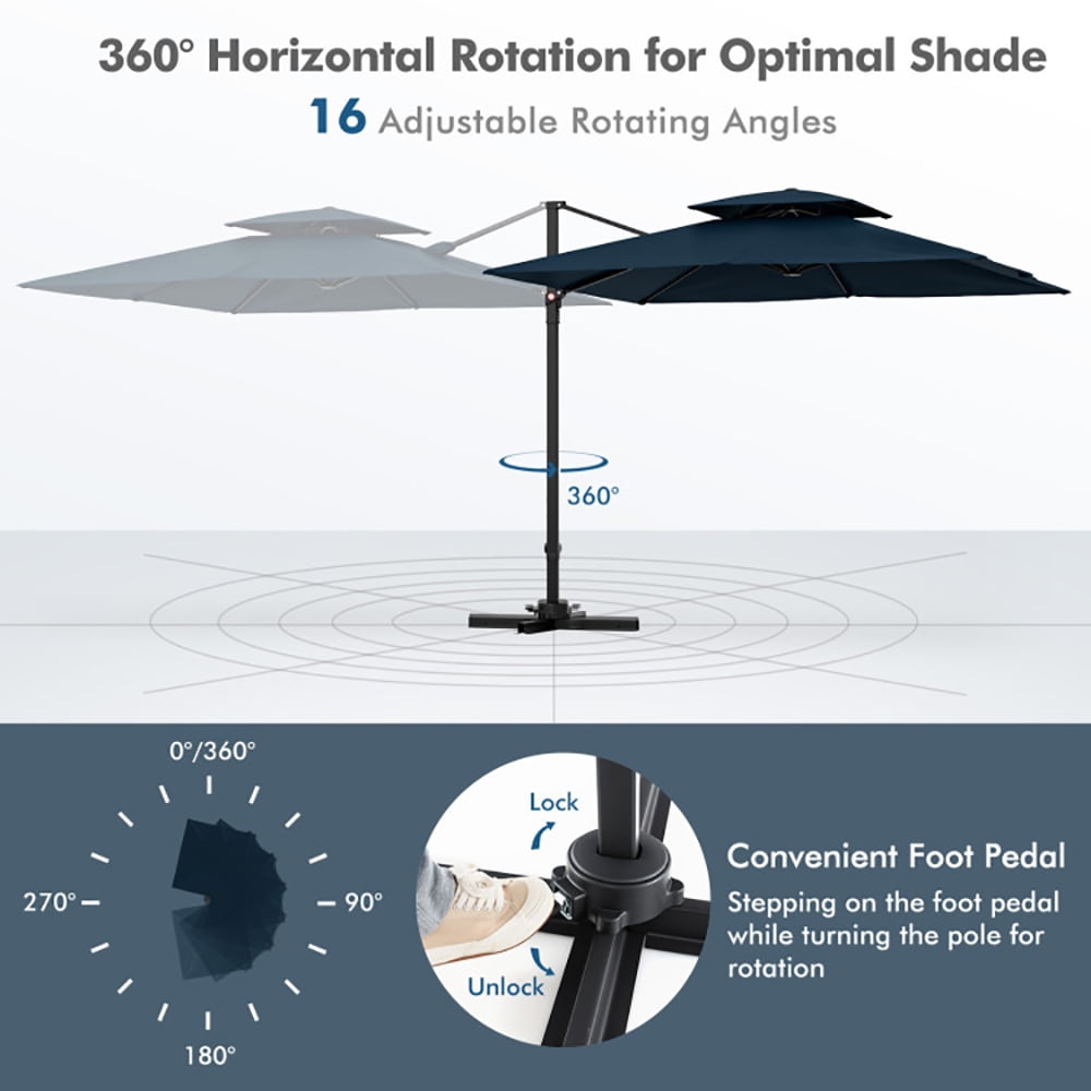 Aimee Lii 9.5 Feet Cantilever Patio Umbrella with 360° Rotation and Double Top, Table Umbrella Outdoor for Patio Pool Beach, Navy Aimee Lii 9.5 Feet Cantilever Patio Umbrella with 360° Rotation and Double Top, Table Umbrella Outdoor for Patio Pool Beach, Navy