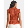 thumbnail image 3 of Time and Tru Women's Textured Tie Front Top, Sizes XS-XXXL, 3 of 5