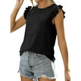 thumbnail image 3 of Xuanfei Women Crew Neck Flutter Sleeve Smocked Cutout Ruffle Solid Top, 3 of 4