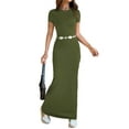 thumbnail image 3 of Women'S Cap Sleeve Round Neck Elegant Casual Bodycon Dress Slim Fit Long Evening Maxi Dress Army Green L, 3 of 9