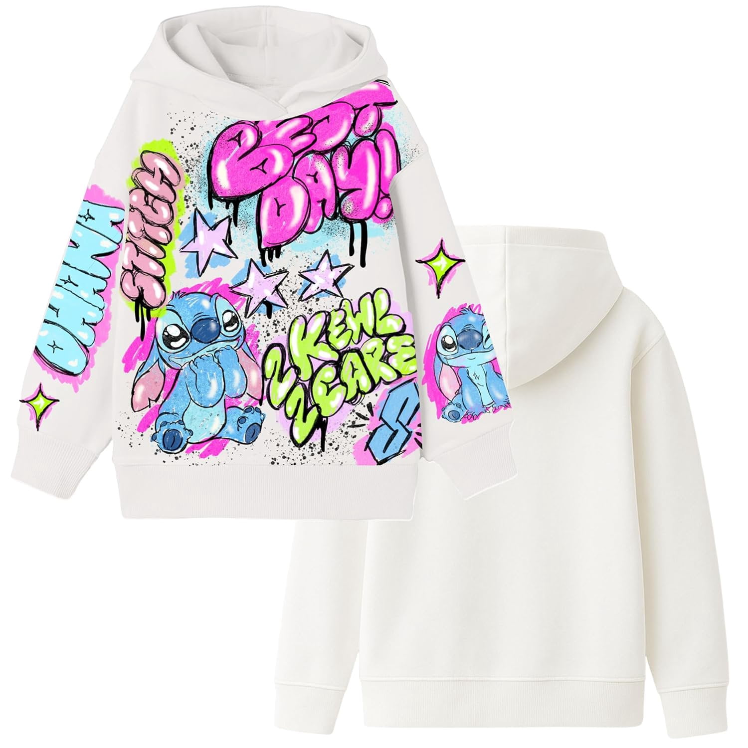 Disney's Lilo & Stitch Girls Airbrush Style Graphic Retro Pullover Hoodie - Little and Big Girls Sizes 4-16