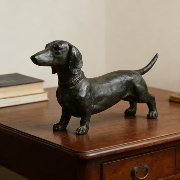 RKSTN Dachshund Decor Sculpture - Lifelike Wiener Dog Figurine Modern Home Decoration for Desk Shelf, Cute Resin Animal Statue Gift for Dog Lovers (Black,7.1")