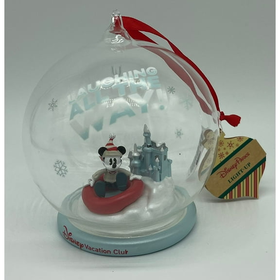Disney Vacation Club Mickey Laughing All The Way! Light Up Glass Ornament New
