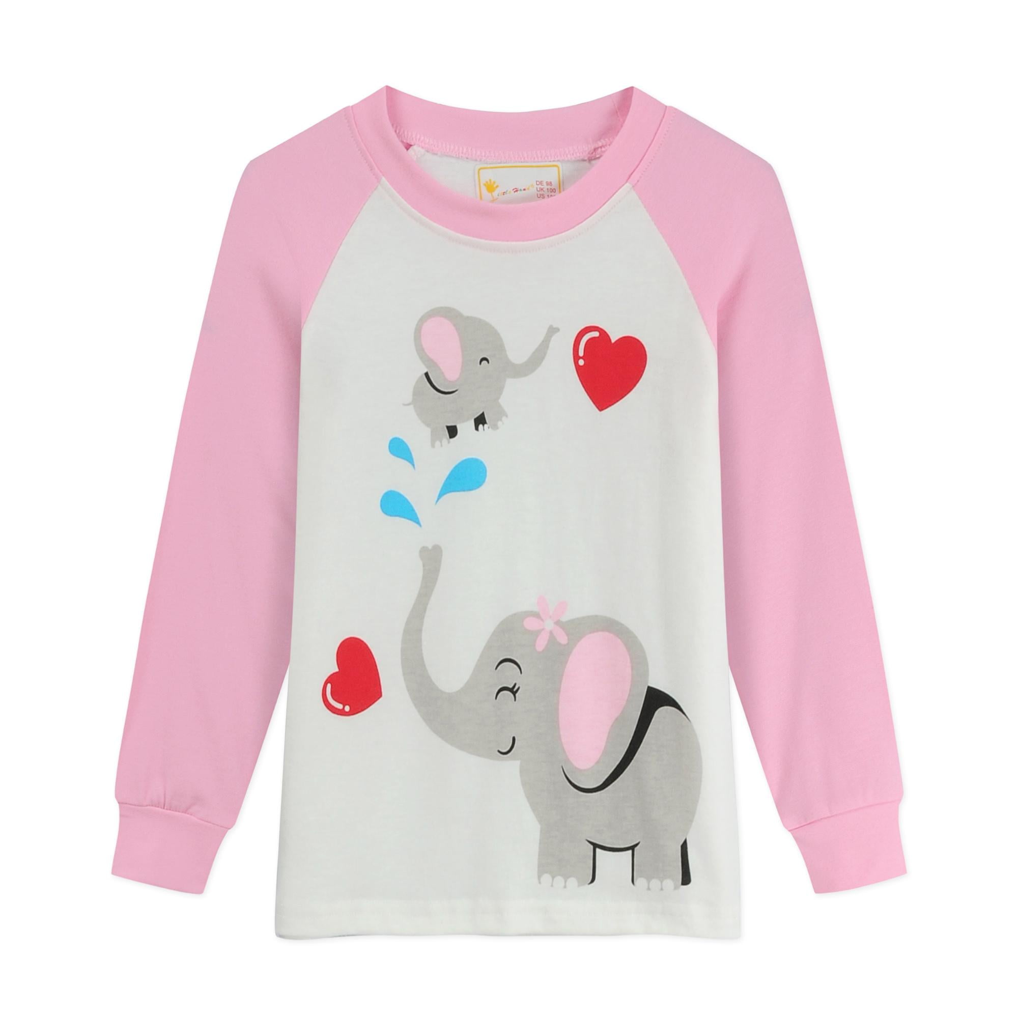 Little Hand Toddler Girls Pajamas Cotton Pjs Elephant Long Sleeve Sleepwear 5t White