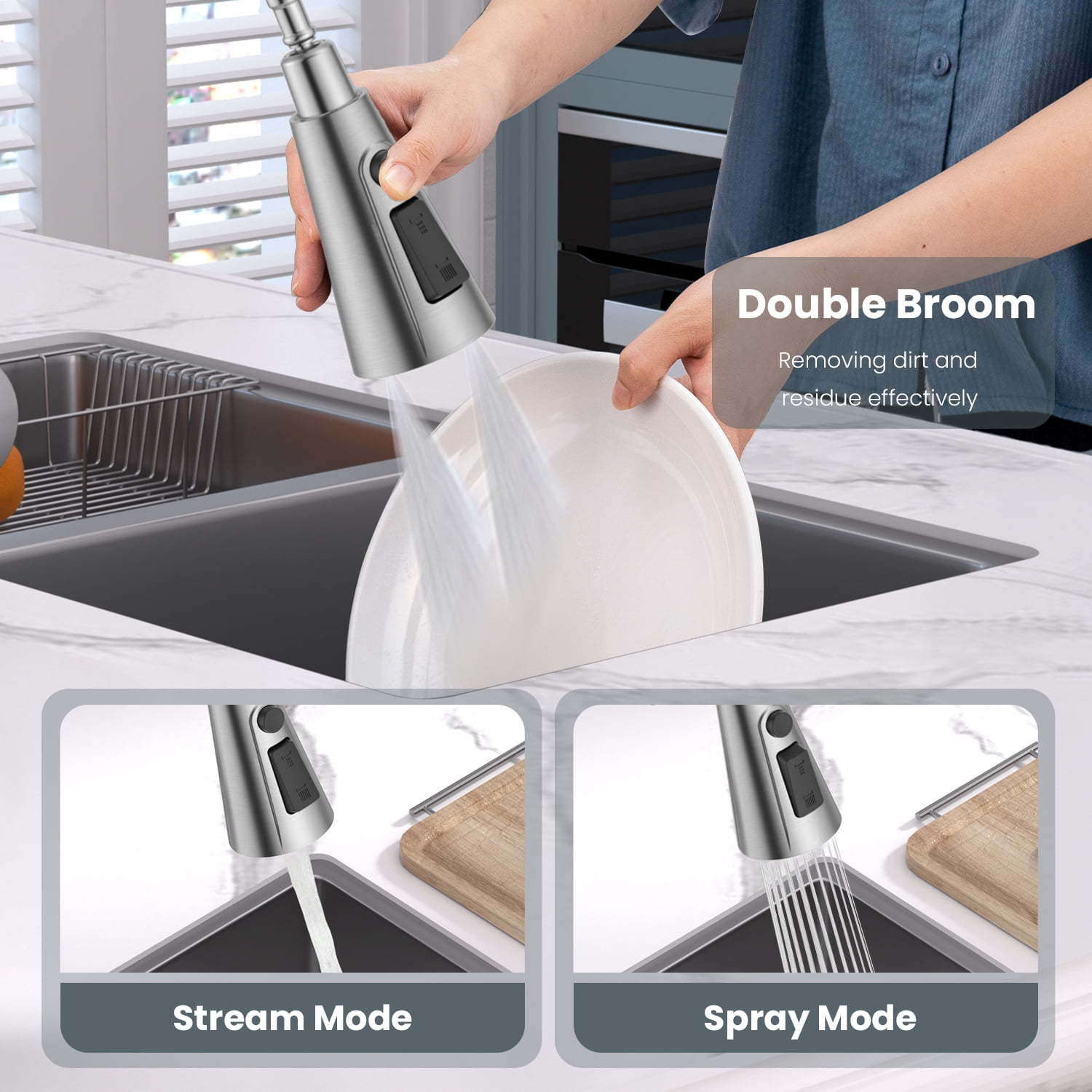 APPASO Kitchen Faucet with Water Filter, Pull Out 3 Way Sink Faucets with Sprayer, High Arch 2 Handle Faucet with Water Purifier - 3 in 1 Faucet Brushed Nickel (Without Water Filtration Device)