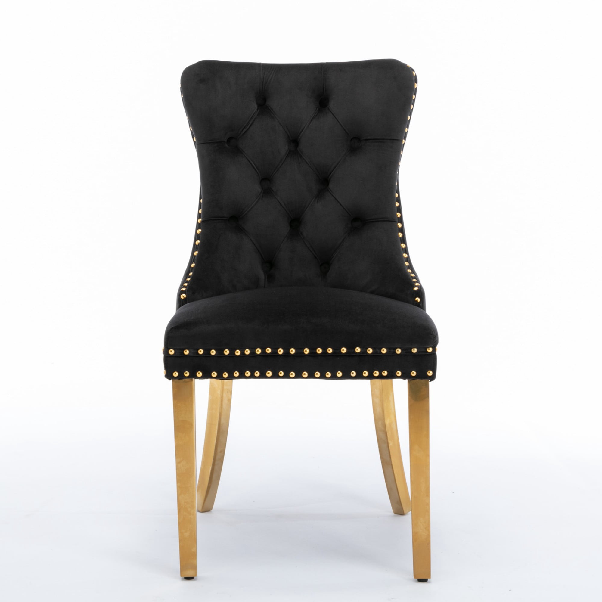 BSHTI 37.5" Velvet Upholstered Dining Room Chairs Set of 2, Modern Tufted Parson Chairs with Nailhead Trim, Foam Padded Seat for Dining Room/Kitchen(Black)