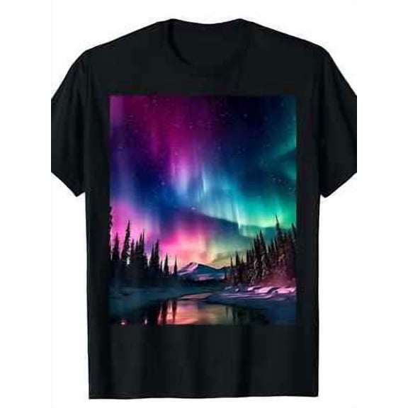 100% Cotton Alaska Landscape Aurora Borealis Northern Lights Vacay Merch Shirt Unisex S-5XL Hot Trending Shirt, Vintage Birthday Gift