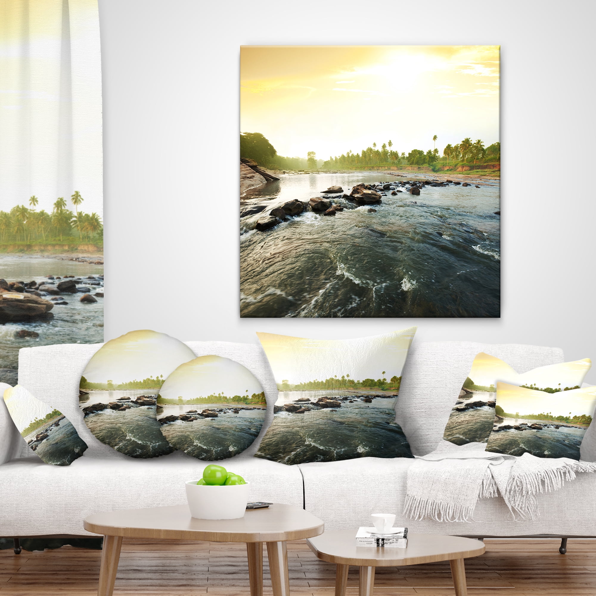 Designart Beautiful Tropical River with Clean Water - Seashore Throw Pillow - 16x16