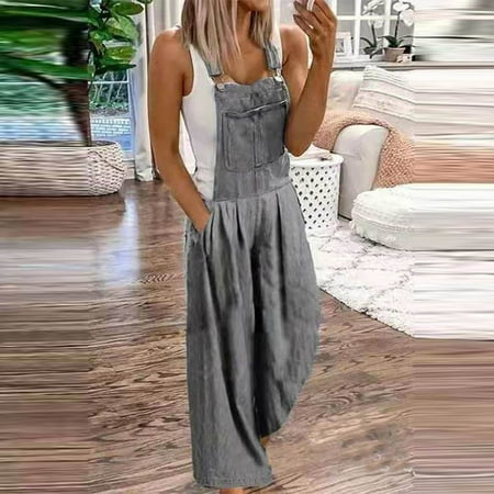 

Dasayo Gray Jumpsuit for Women Fashion Women Romper Jeans Long Pants Casual Solid Pants Mid Waist Trousers