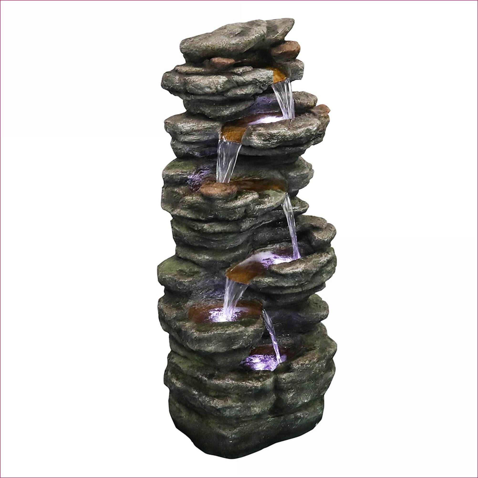 Fountains | 40" 6-Tier Cascading Outdoor Water Fountain, LED Lights, for Garden Patio Deck Yard | Gray|Resin