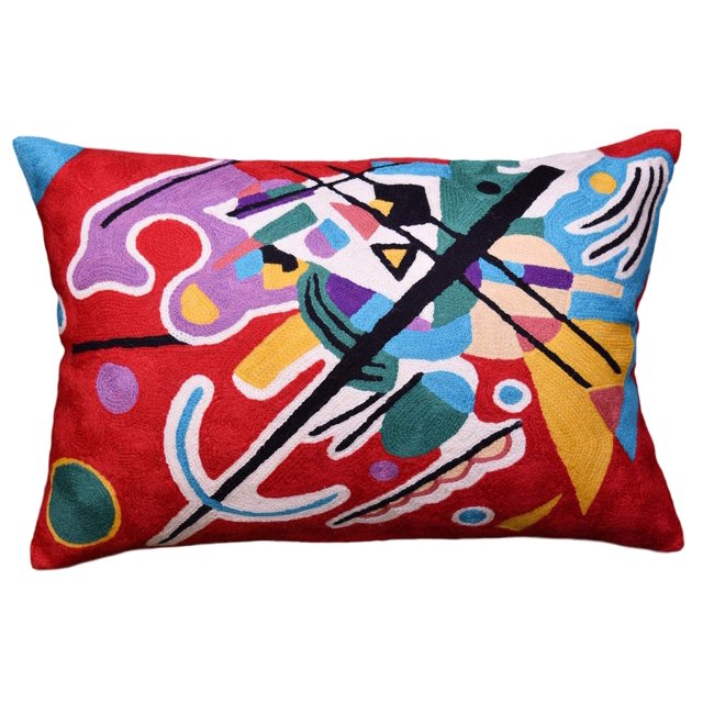 Kashmir Designs Funda de almohada lumbar Kandinsky roja abstracta, funda de almohada moderna, cojín moderno para silla, funda de almohada roja contemporánea, cojines para sofá de granja, cojines de la