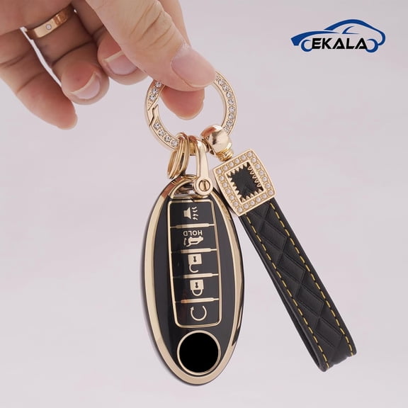 Key Fob Cover Compatible with Fit for Nissan Altima Rogue Sentra Pathfinder Armada Maxima Murano Soft TPU Smart Keychain Case Holder Protector with Bling Leather