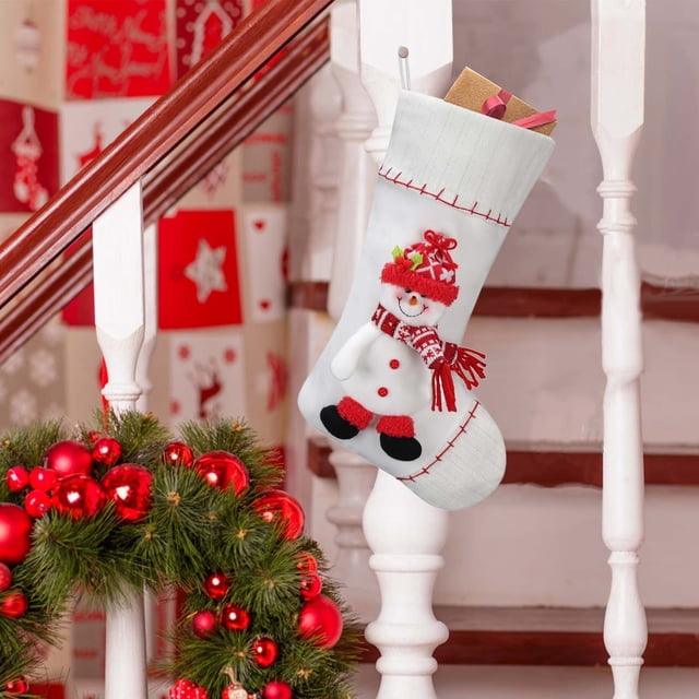 Calcetines Decorativos Navideños con Diseño de Muñeco de Nieve para Ancianos, Calcetines Blancos para Regalo, Decoración Colgante para Chimenea Del Hogar.