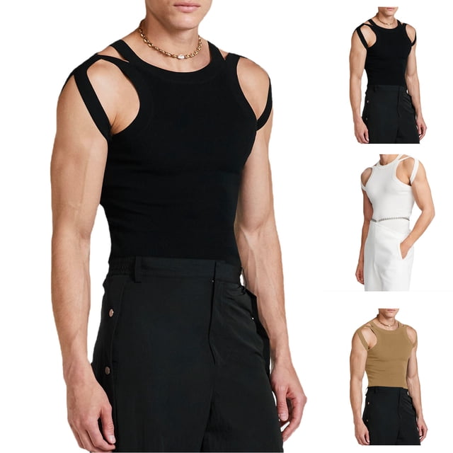 Chaleco elástico para hombre, camiseta sin mangas elástica para hombre, camiseta sin mangas ajustada y elástica, chaleco de punto para hombre diseñado para el futuro