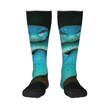 Xecao Blue White-Lipped Pit Viper Print Compression Socks for Both Men And Women for Running, Travel, Flight, Nurse