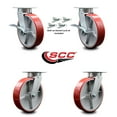 thumbnail image 2 of 8 Inch Kingpinless Red Poly on Steel Wheel Caster Set 4 Swivel Locks 2 Brakes, 2 of 2