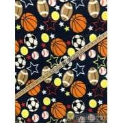 Fleece Fabric Printed *SPORTS BALLS AND STARS NAVY* By the Yard