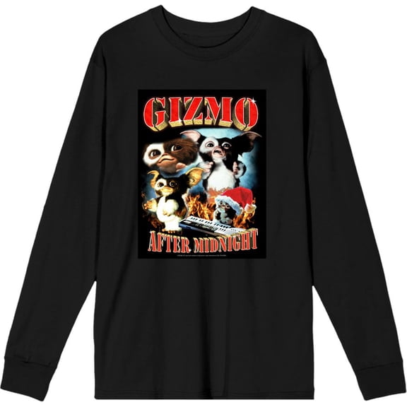 Gremlins Gizmo After Midnight Adult Black Crew Neck Long Sleeve Tee-Medium