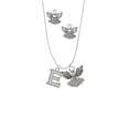 thumbnail image 2 of Delight Jewelry Silvertone Crystal Initial - E - Silver tone Guardian Angel Charm Necklace and Stud Earrings, 2 of 4