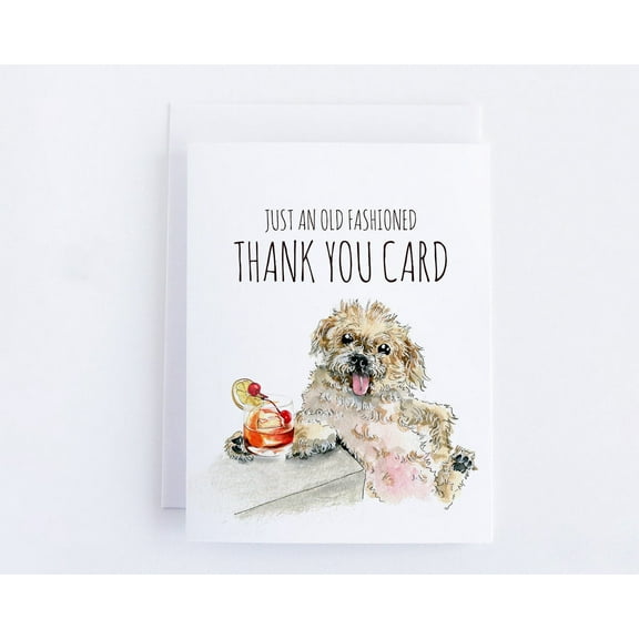 Old Fashioned Thank You Card with Adorable Dog Illustration – Perfect for Expressing Gratitude – Blank Inside with Envelope Included