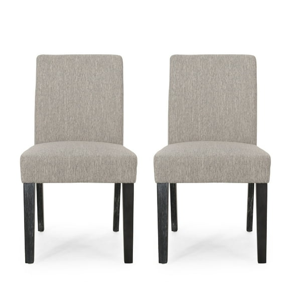 Dining Chair Set of 2, Light Gray Fabric, Soft Cushions and Black Wood