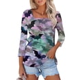 thumbnail image 1 of Camisa para mujer, moda informal, cuello cuadrado, manga 3/4, suelta, camiseta estampada de Halloween, top para mujer, 1 of 4