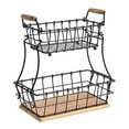 thumbnail image 5 of SunnyPoint 2-Tier Rectangle Countertop Fruit, Bread Wire Basket (Black, Metal + Wood base), 5 of 5