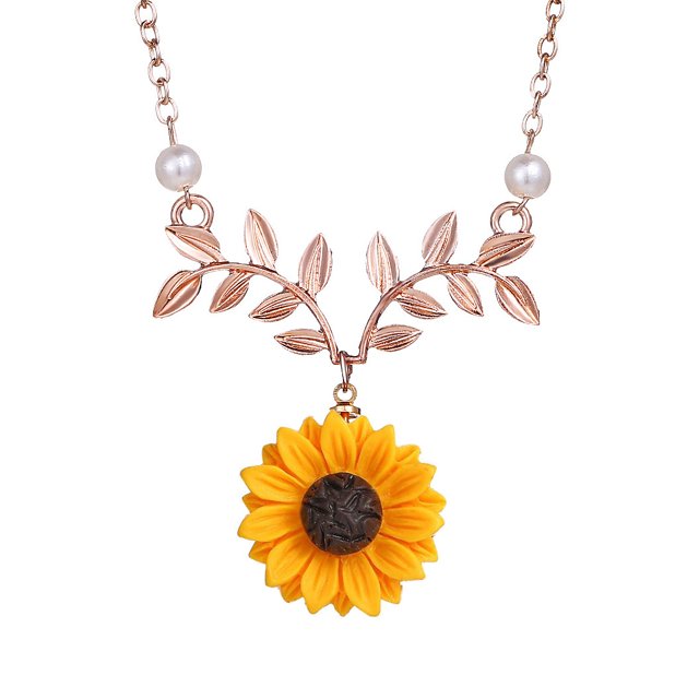 Collar con colgante de girasol, cadena de hoja de perla, gargantilla de gota hecha a mano de resina bohemia para mujeres y niñas, oro rosa-Style1 Sailing Electrónica