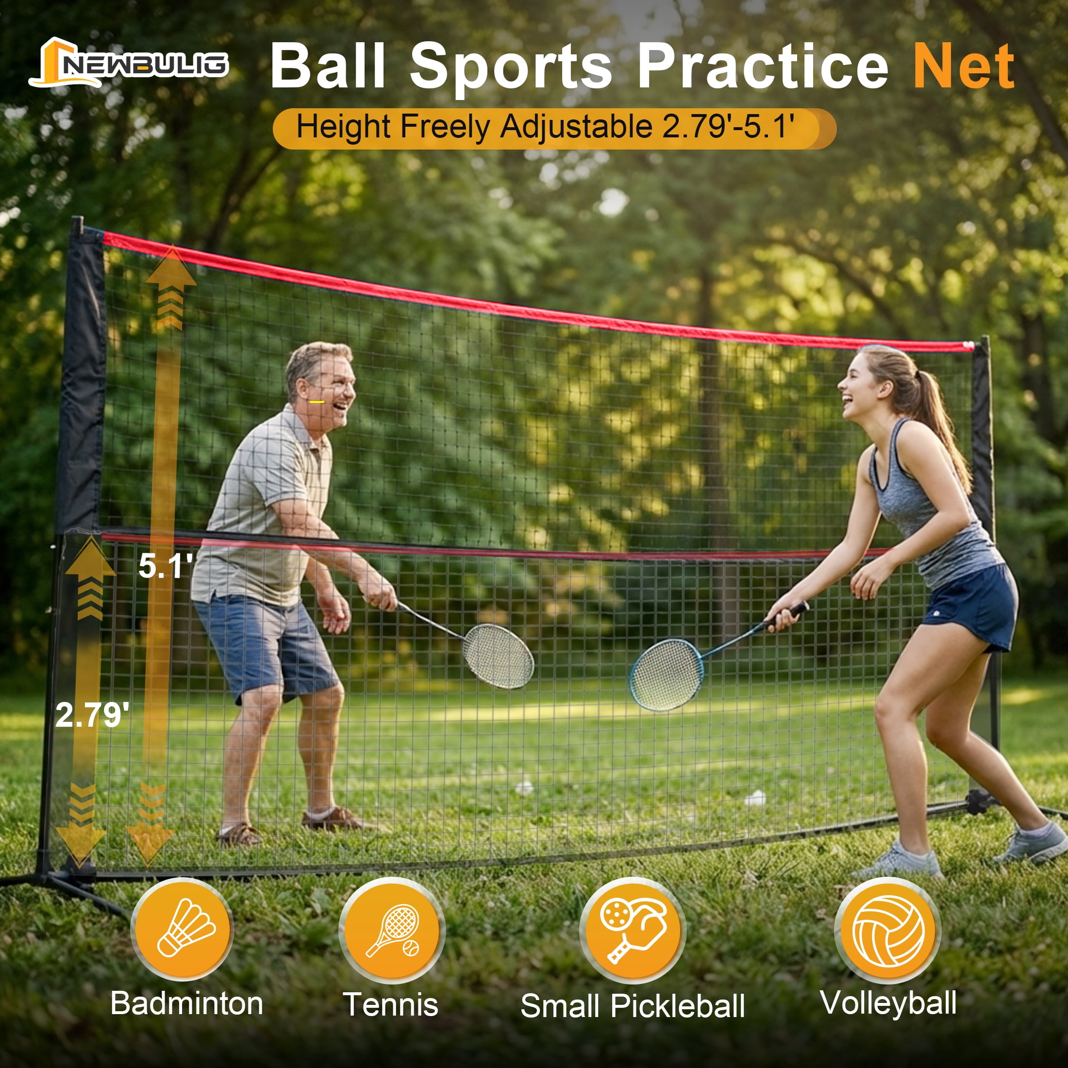 JIOABL Portable Badminton Net Set, 14FT Adjustable Height for Outdoor & Indoor Use, Includes Carry Bag, Easy Setup No Tools Needed, Red-Black