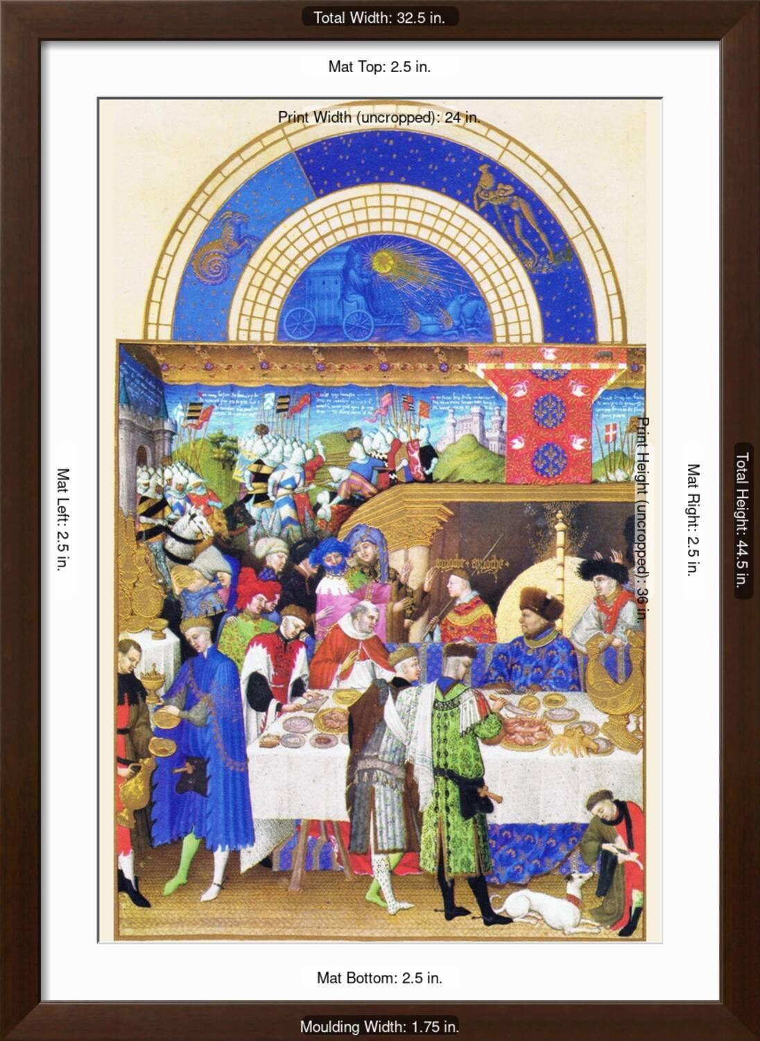 Art.com Le Tres Riches Heures Du Duc De Berry - January Art Print by Paul Herman & Jean Limbourg, Brown Frame Wall Art, 32" x 44"