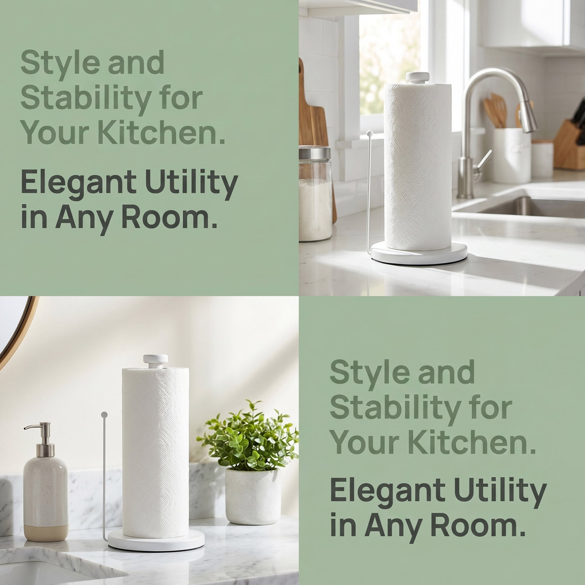 Unique Bargains Paper Towel Holder Countertop Weighted Non Slip Base White 13.4x5.9inch