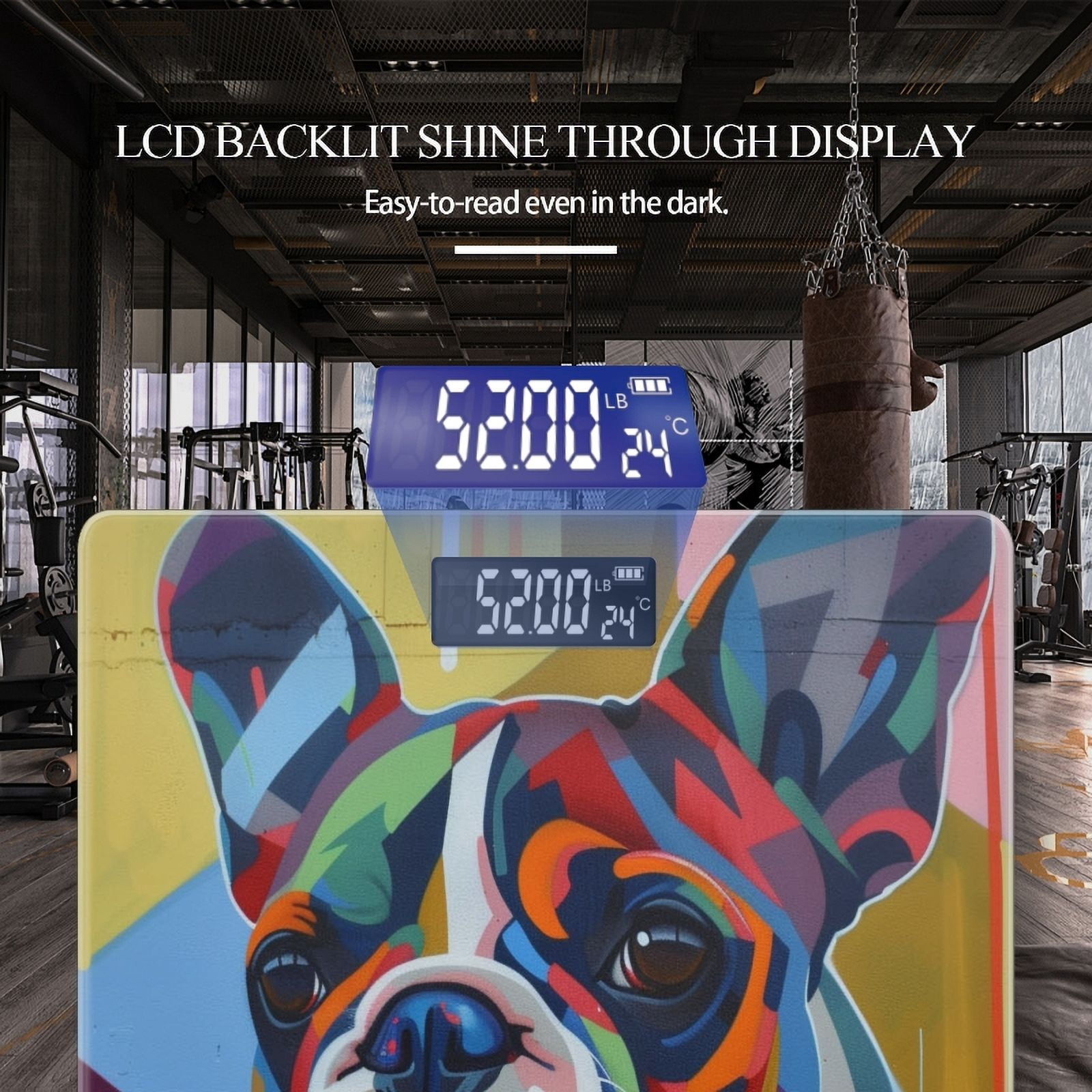 High Precision Body Weight Scale Smart Bathroom Scales with Large LCD Display(400lbs),Decorative for Bedroom-Colorful Street Art Mural Of Adorable Bulldog