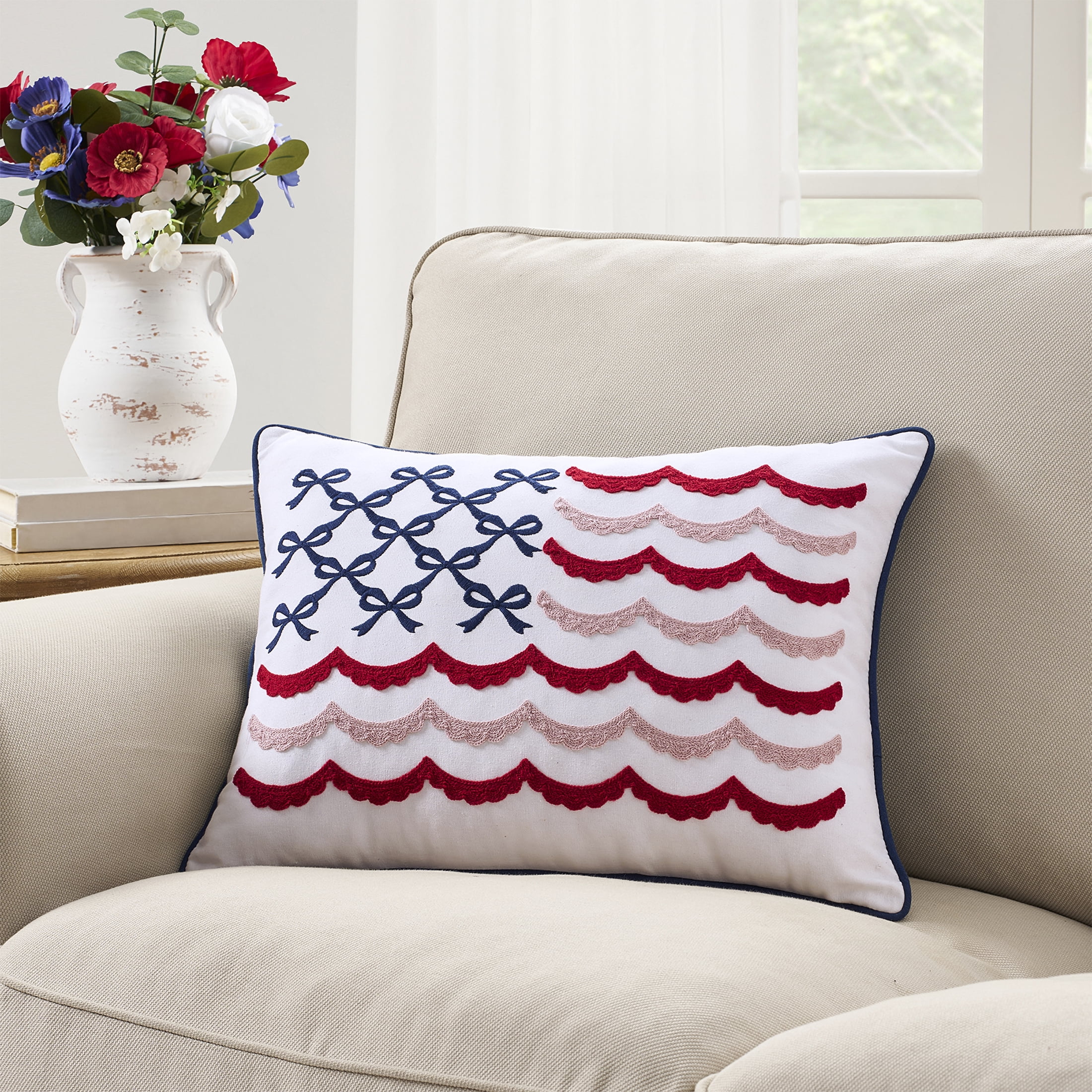 Bow Flag Decorative Pillow, Red/White/Blue, 19.5" x 14", by My Texas House