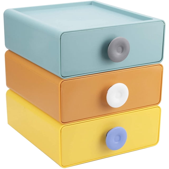 Organizador de almacenamiento de plástico de 3 cajones, juego de cajones apilables para organización de escritorio para maquillaje, suministros dentales, cuidado del cabello, oficina
