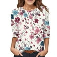 thumbnail image 1 of WEAIXIMIUNG T-Shirts pour Femmes Coupe Ample Graphique Col Rond Manches Trois-Quarts Imprimé Mode Décontractée T-Shirt Blouse Tops, 1 of 5