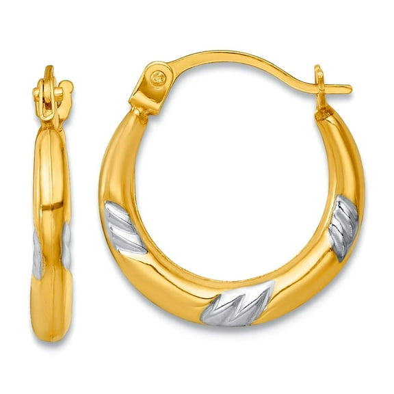 14k With White Rhodium Polished 2mm Hoop Earrings 14x14mm Wide 2mm Thick Hoop Earring for Women