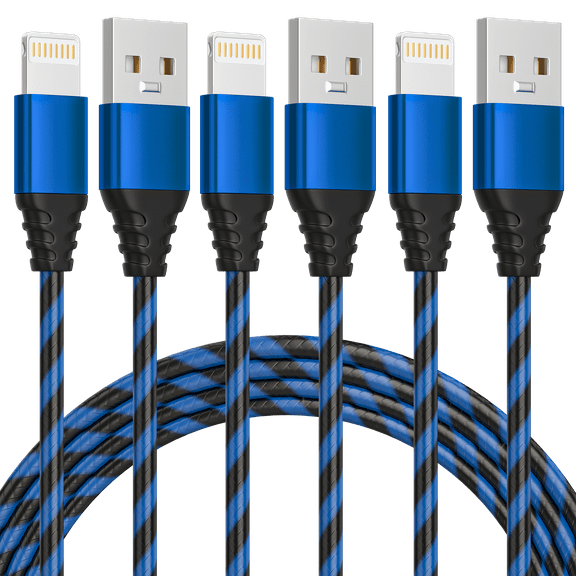 3FT 6FT 6FT USB Lightning Charging Cable/Data Sync USB Nylon Braided Cell-Phone Wire Compatible for iPhoneX Case/8/8 Plus/7/7 Plus/6/6s Plus,iPad Mini- Black Blue 1M / 2M  3-Pack