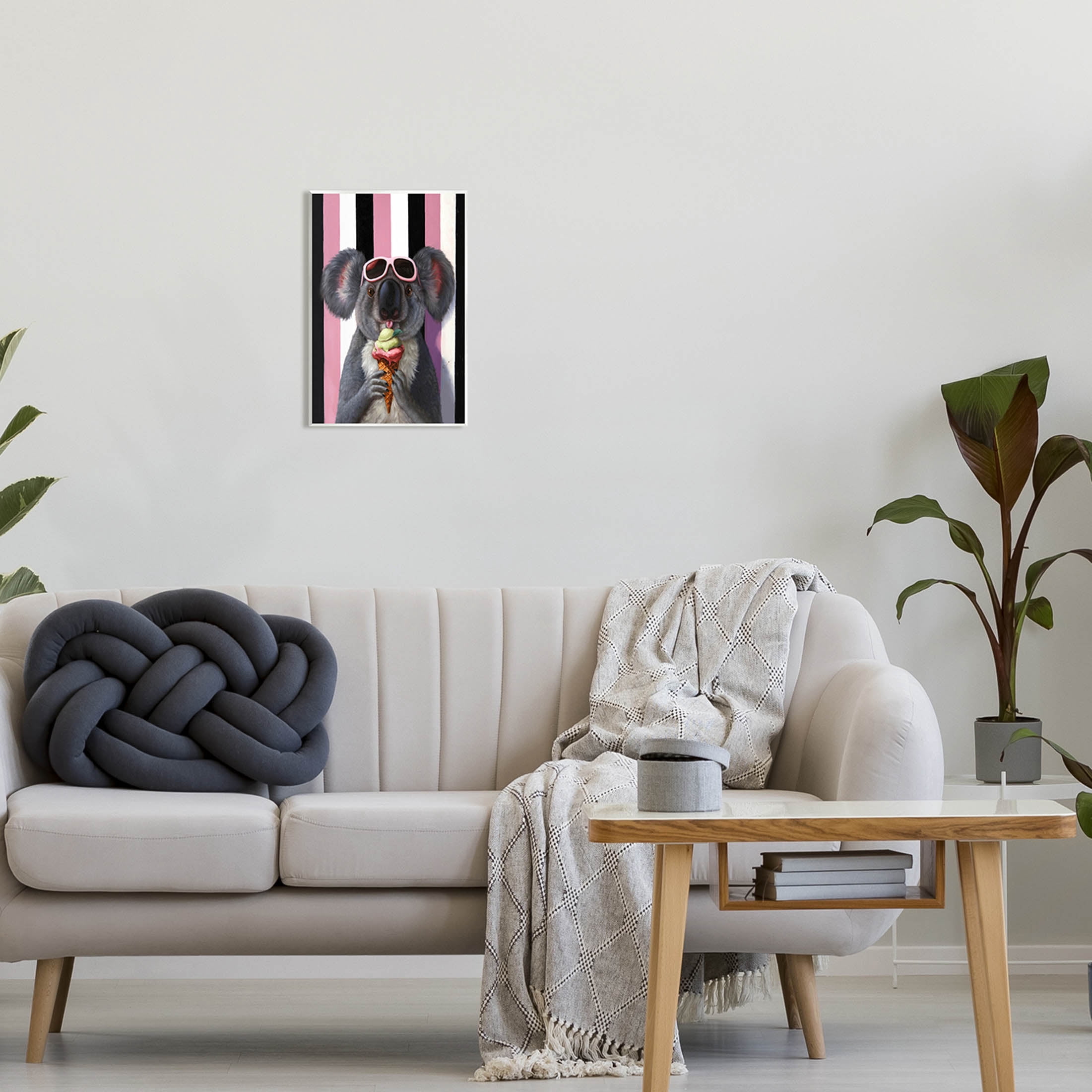 Stupell Industries Happy Koala Ice Cream Stripes Painting Unframed Art Print Wall Art, Design by Lucia Heffernan