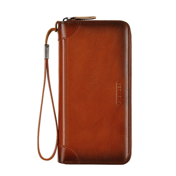 TAZAG wallet long men's genuine leather hand cell phone bag dual-use long clip zipper wallet