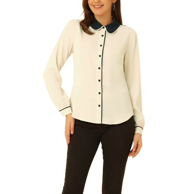 INSPIRE CHIC Chemisier Femme à Boutons Manches Longues Col Peter Pan TG Abricot