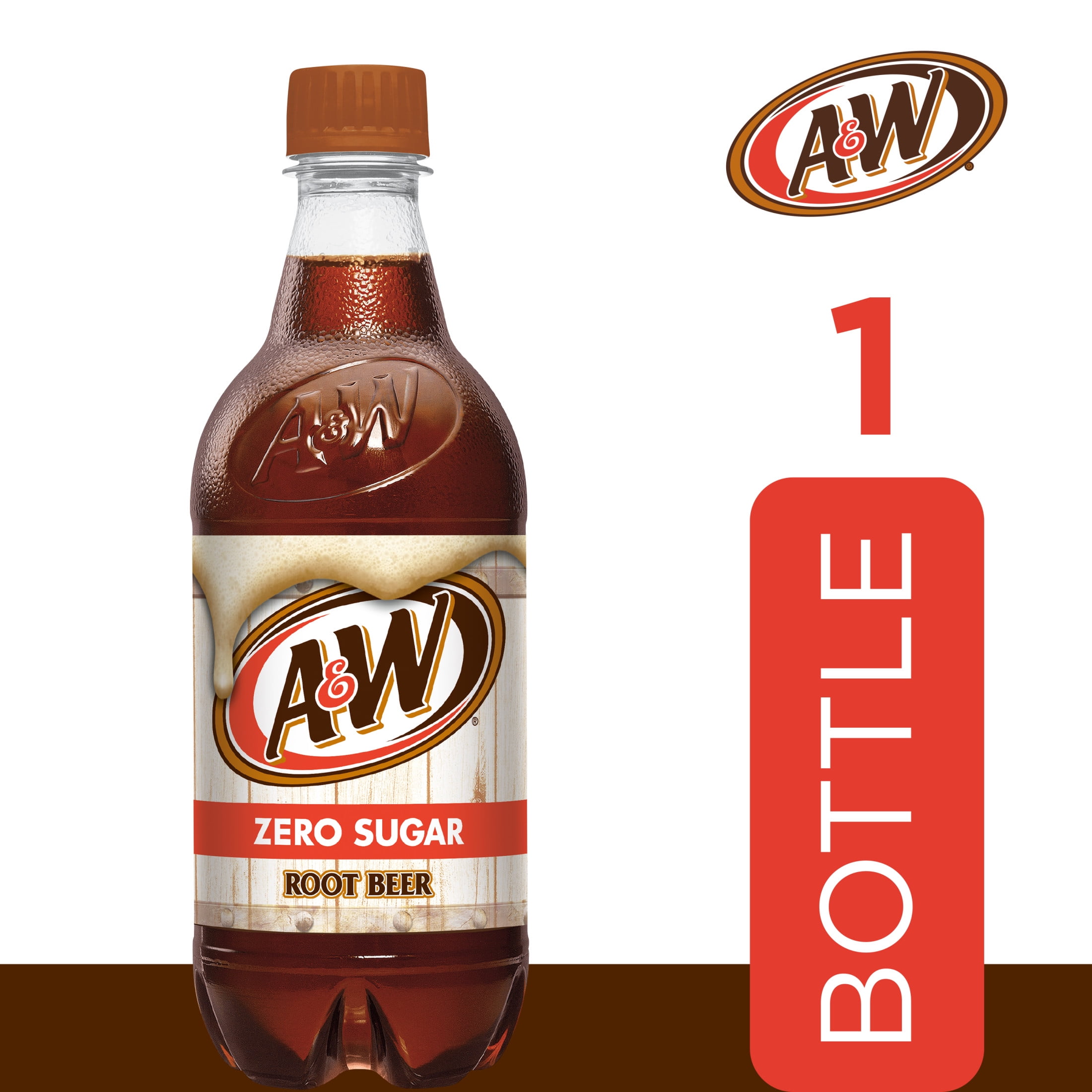 (5 pack) A&W Zero Sugar Root Beer Soda Pop, 20 fl oz, Bottle