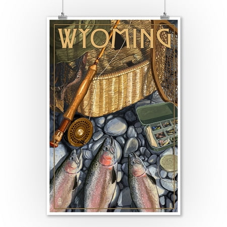 Wyoming - Fishing Still Life - Lantern Press Artwork (9x12 Art Print, Wall Decor Travel