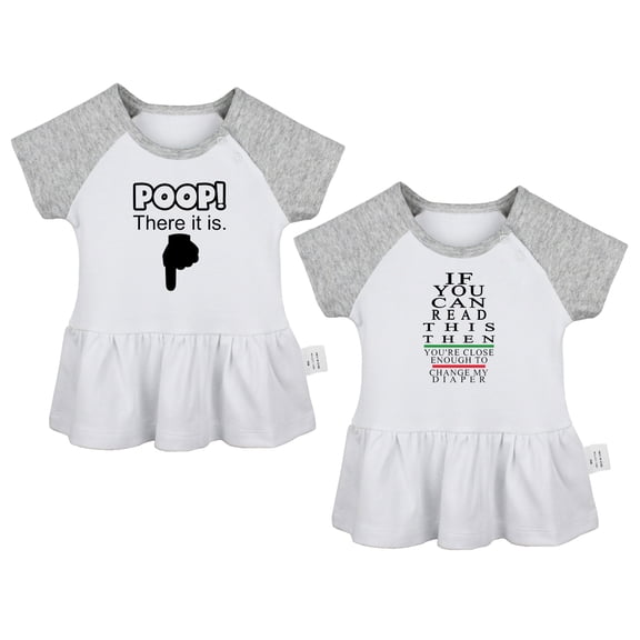 Pack of 2, Poop There It is & You're Close Enough To Change My Diaper Funny Dresses For Baby, Newborn Babies Skirts, Infant Princess Dress, Toddler Frocks (Gray Raglan Dresses, 0-6 Months)