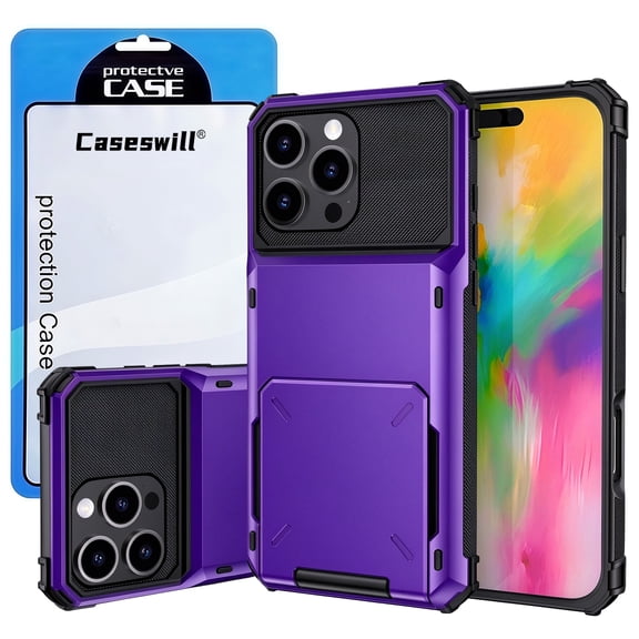 Caseswill for iPhone 16 Pro Max Case with 2X Screen Protector, Heavy Duty Rugged Shockproof Flip Wallet Card Holder Slot Protective Phone Cover
