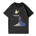 thumbnail image 4 of NAMTYQX Summer Tops Loose Scoop Neck Oversize Cool Print Light Bedruckt Stylish Short Sleeve Going Out Tops for Women Black Size L, 4 of 5