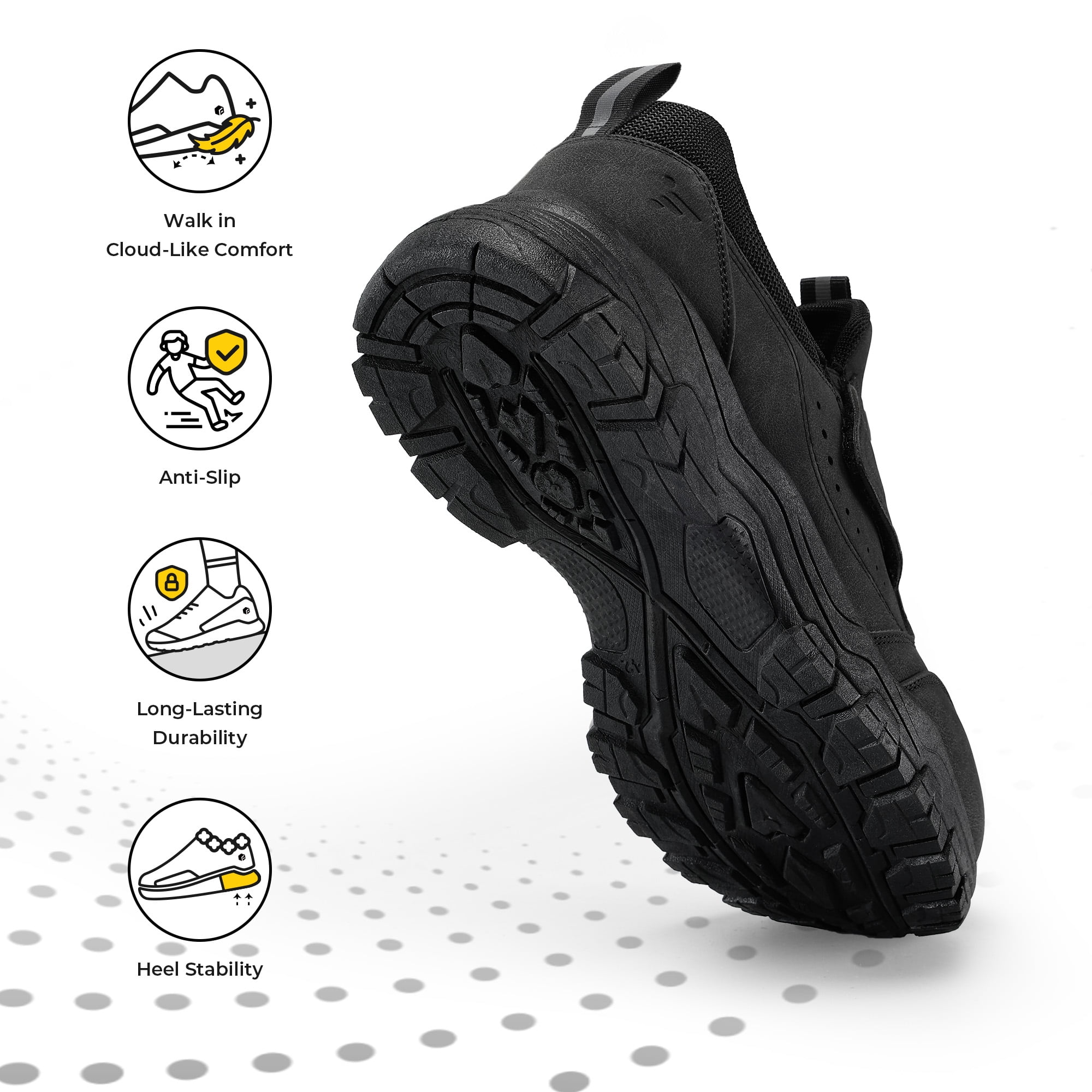 Fittington Slip on Shoes for Men Hiking Walking Shoes Trekking Loafer with Arch Support, Black-Size 13