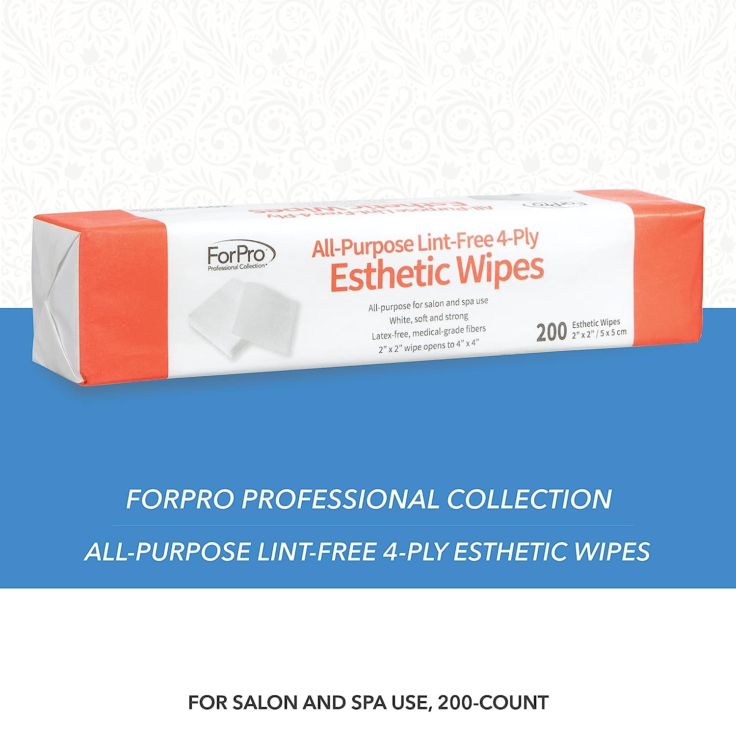 ForPro Professional Collection All-Purpose Lint-Free 4-Ply Esthetic Wipes, for Salon and Spa Use, Soft, Strong and Durable, Latex-Free, Medical-Grade Fibers, 2” x 2”, 200-Count