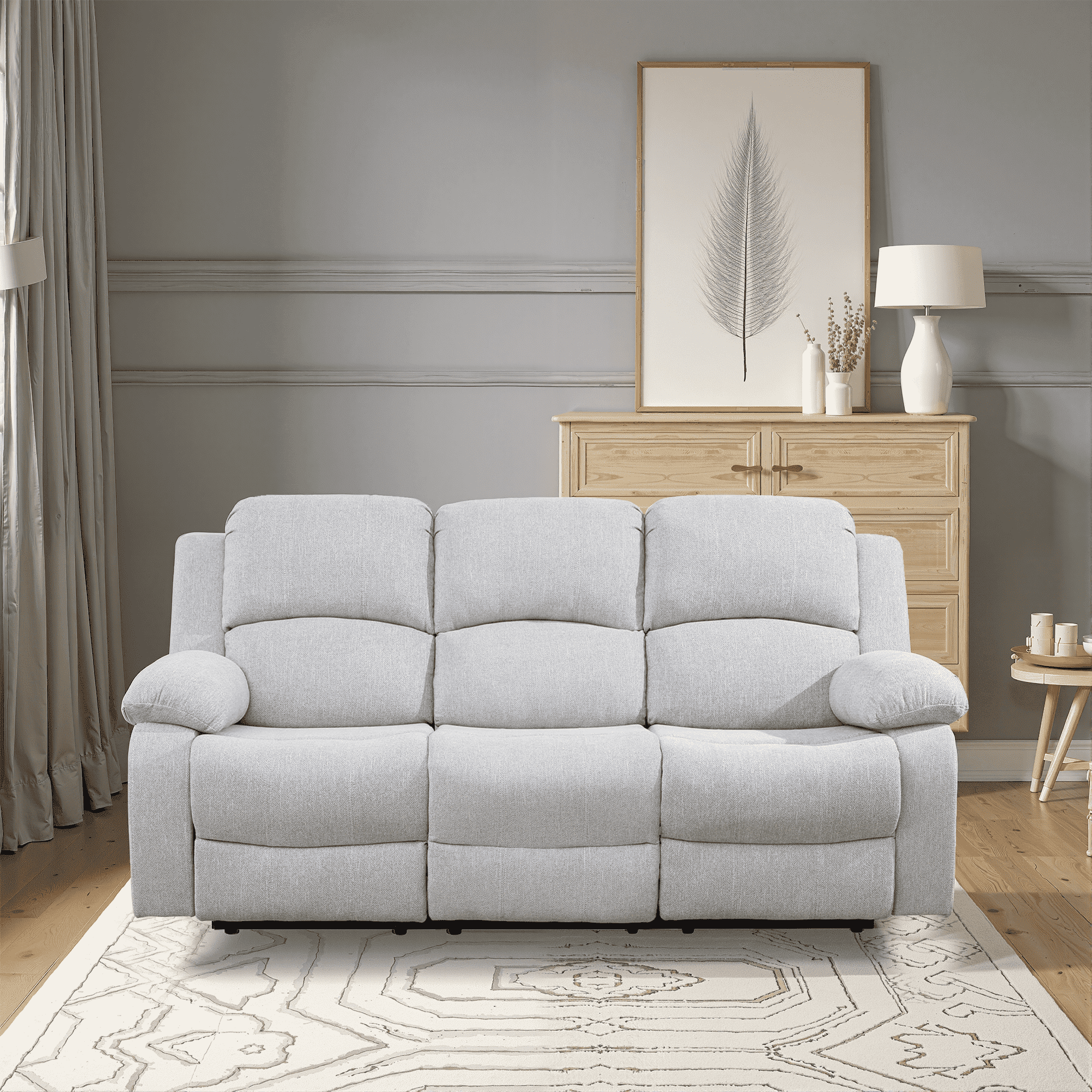 MAYEERTY 82" Modern Linen 3 Seat Sofa Business Function Sofa for Living Room，Gray