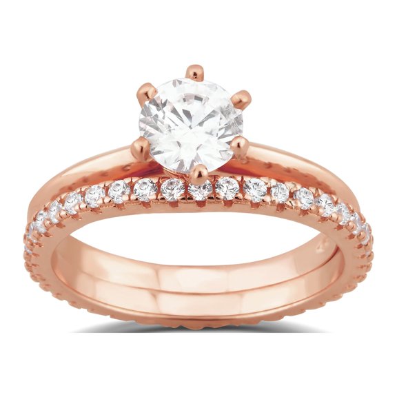 2-7/8 Carat T.W. Round Swarovski Sterling Silver Pink Plated Solitaire Bridal Set